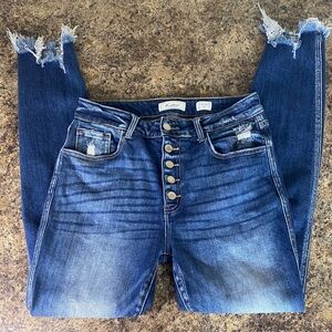 KanCan High-Rise Button Fly Skinny Whiskered Raw Hem Jeans Women’s Size 29